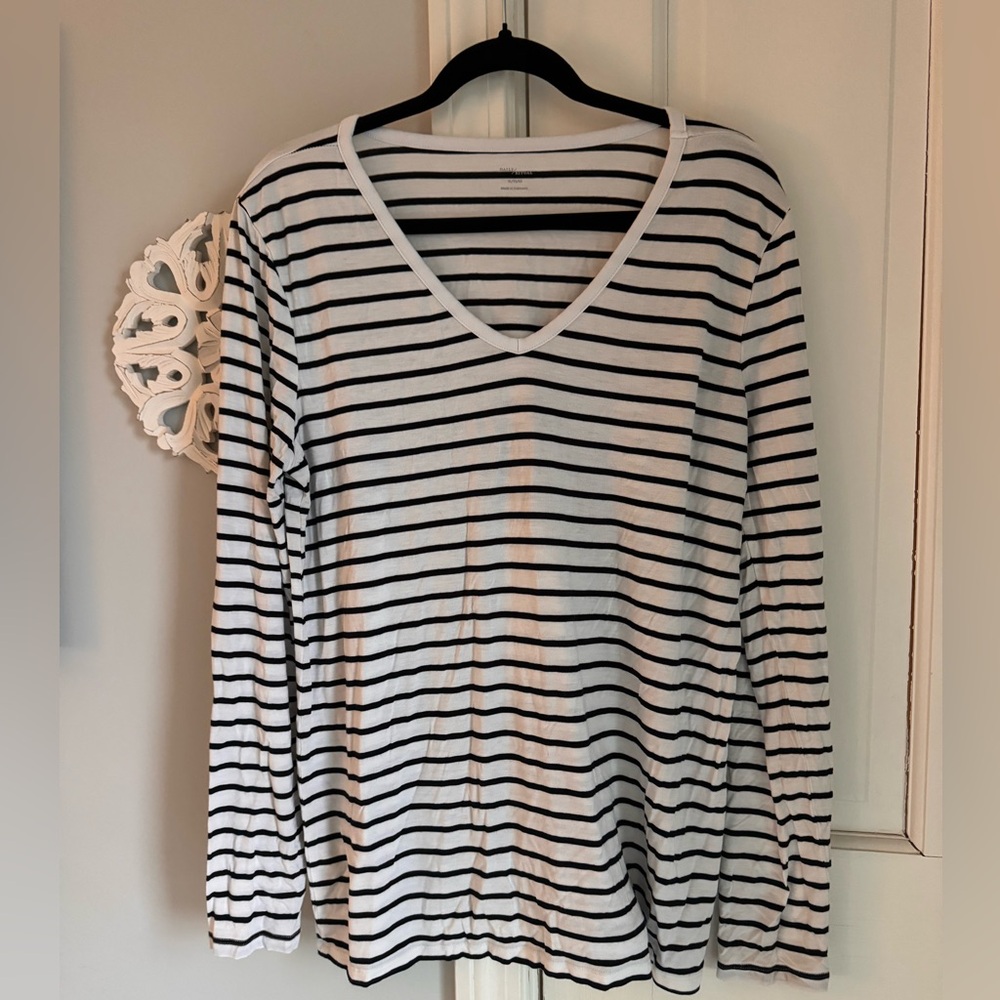 Daily Ritual Striped Long Sleeve Top Size XL Black and White
